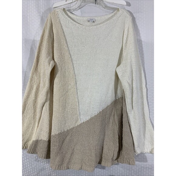 J Jill Colorblock Knit Sweater Womens M Beige Tunic - Picture 2 of 7